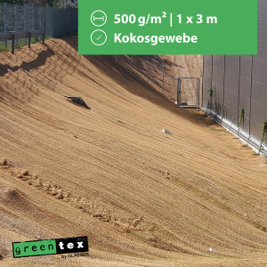 greentex® | grobes Kokosgewebe | 1 x 3 m - 500gr/m² | Böschungsmatte | Ufermatte | Erosionsschutzmatte
