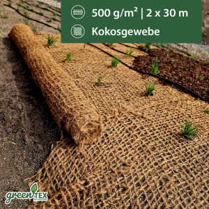 greentex® Kokosgewebe 500g/m² | 2m x 30m | Böschungsmatte | Ufermatte | Erosionsschutzmatte