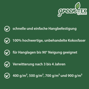 greentex® Kokosgewebe 500g/m² | 2m x 30m | Böschungsmatte | Ufermatte | Erosionsschutzmatte