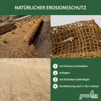 greentex® Kokosgewebe 500g/m² | 2m x 30m | Böschungsmatte | Ufermatte | Erosionsschutzmatte