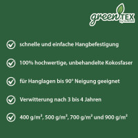 greentex® Kokosgewebe 500g/m² | 2m x 30m | Böschungsmatte | Ufermatte | Erosionsschutzmatte