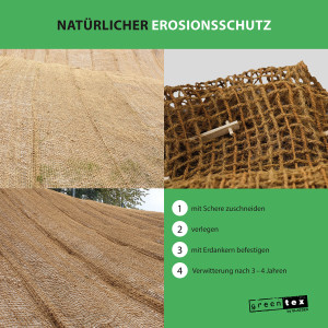 greentex® Kokosgewebe 400g/m² | 1m x 10m | Böschungsmatte | Ufermatte | Erosionsschutzmatte